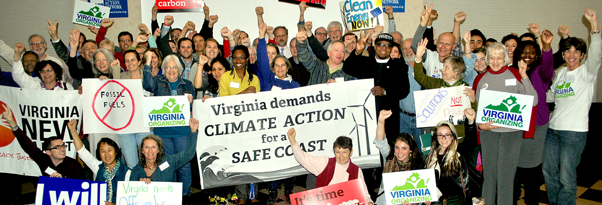Virginia residents call for coastal protection through climate action.