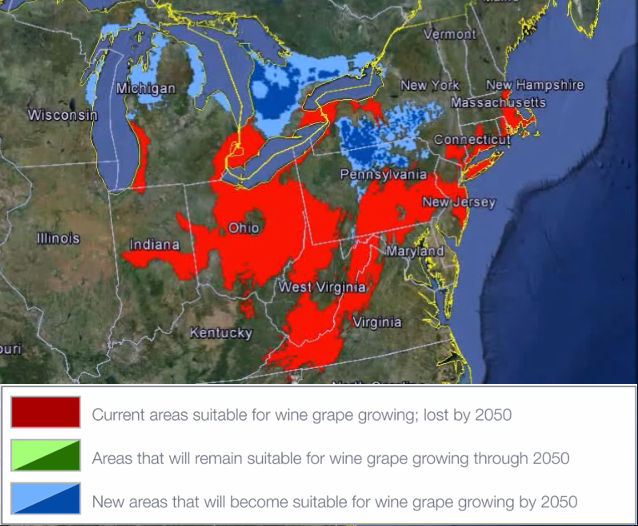 Map - Conservation International and EDF study - shifting wine growing regions