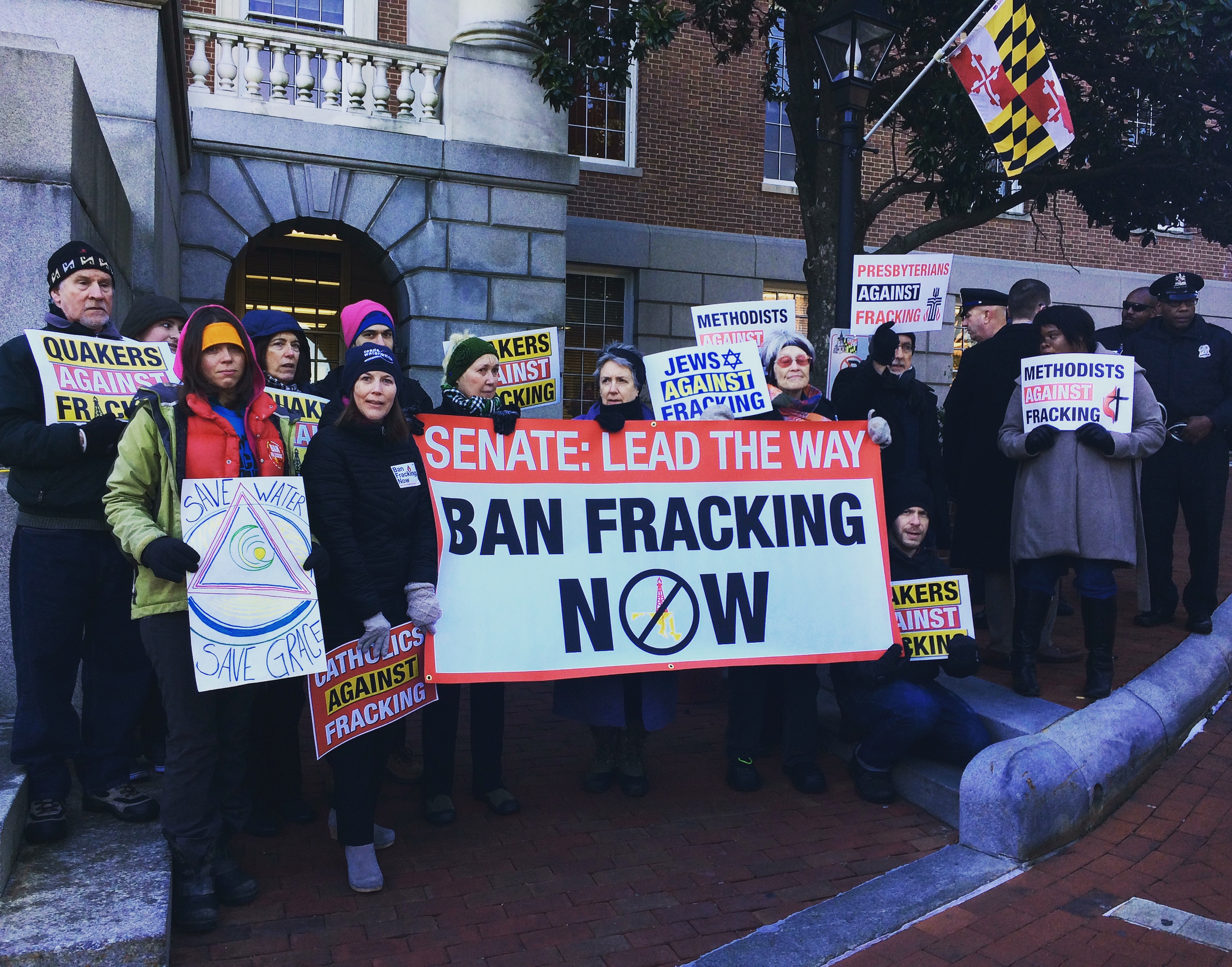 Various groups come together to protest fracking.