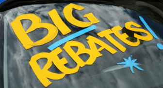 photo showing big rebates in yellow letters